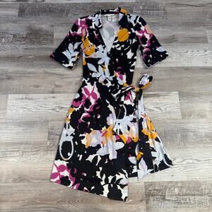 Diane von Furstenberg Silk Wrap Dress Size 4 XS S Abstract Floral DVF Y2K